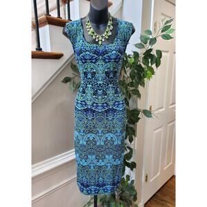 Jones & Co Women's Blue Rayon Sleeveless Scoop Neck Knee Length Dress Size 3X